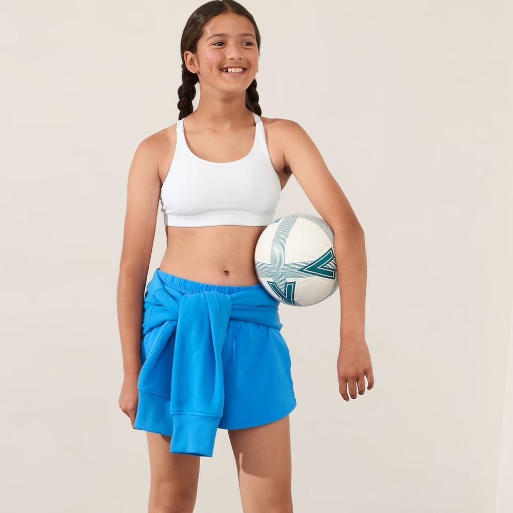 Athleta GiRL Upbeat Bra 2.0 with Blue hair tie L/12 $26 FP119